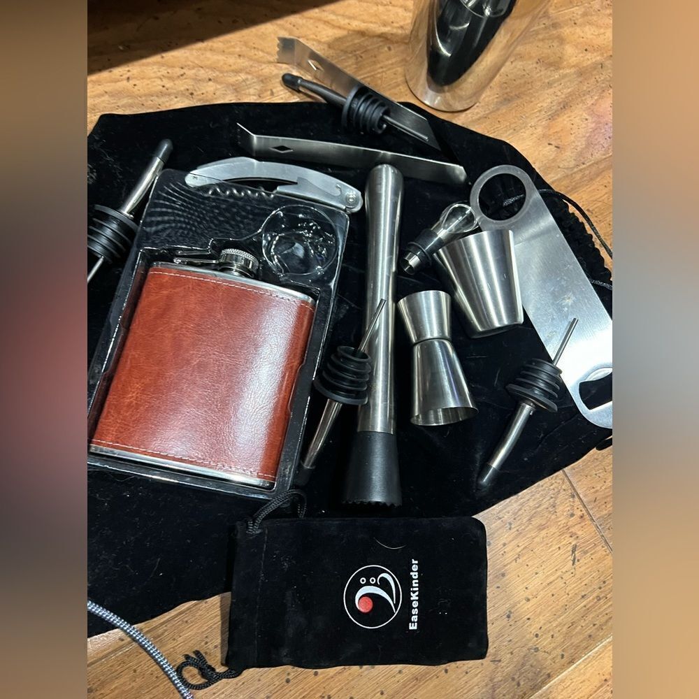 flask, cocktail mixers etc